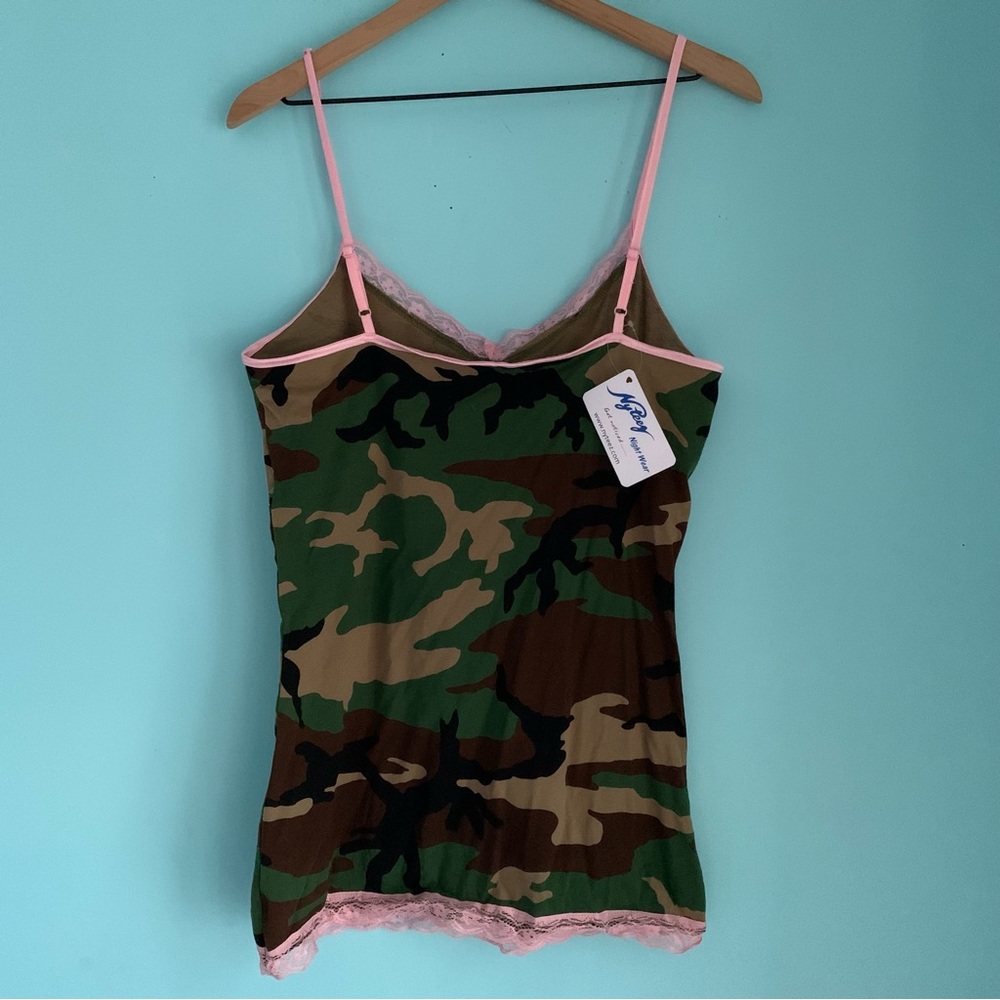 Modcloth Camo Wild Graphic Lace Trim Strappy Camisole Sleepwear Retro Tank XL - Picture 6 of 7